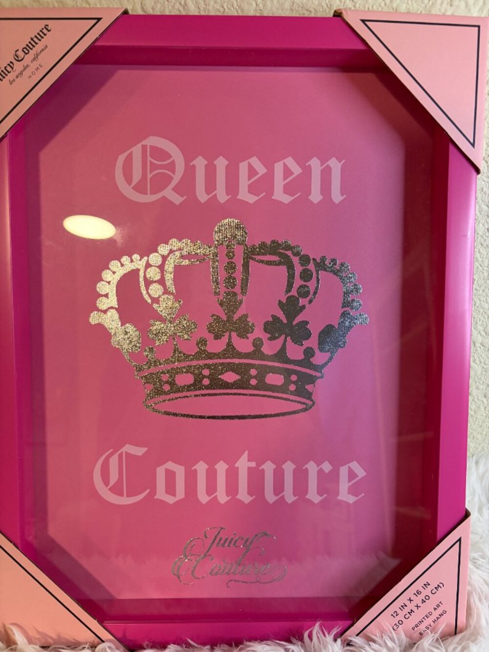 Juicy Couture Pink Glitter Framed Wall Art 12x16 Set of 3 Y2K McBling NWT - Picture 4 of 6